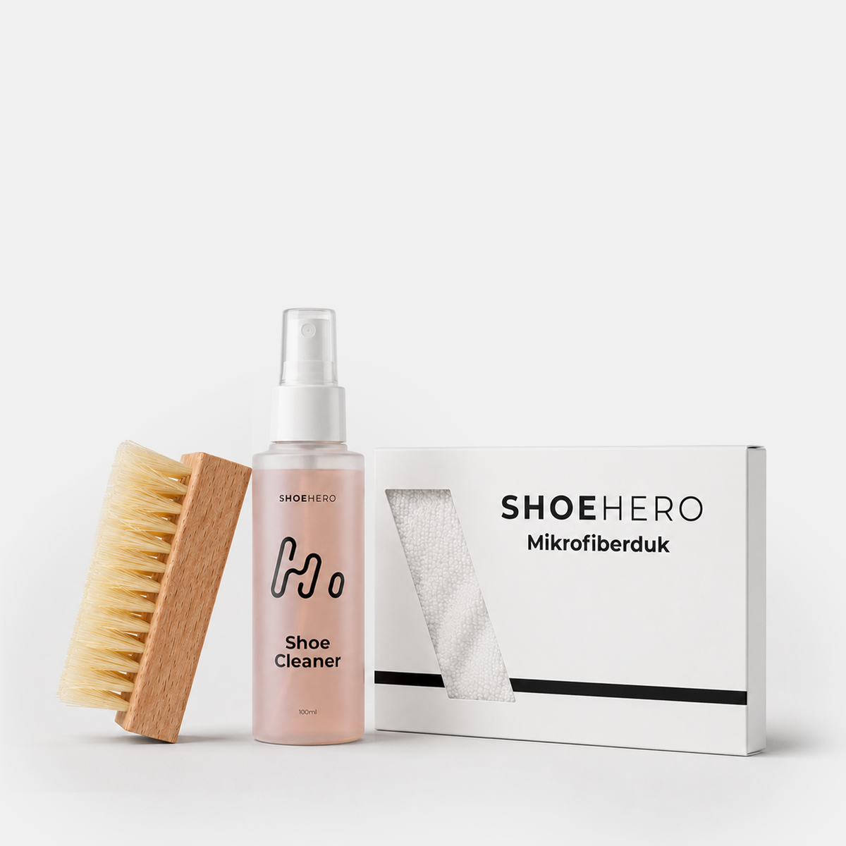 Rengöringskit litet med Shoe Cleaner, borste och mikrofiberduk